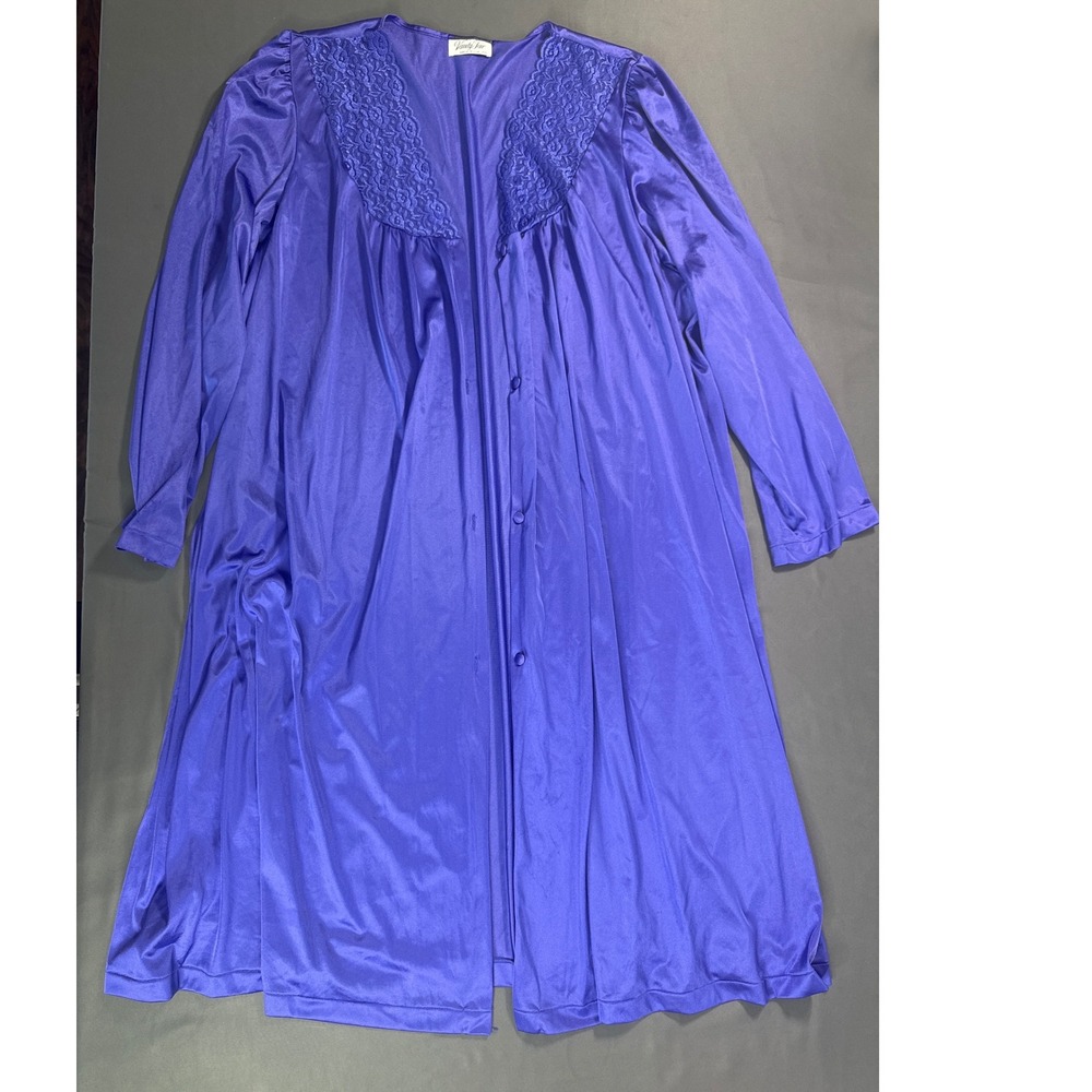 Vanity Fair 80s Purple Lace Button Front Robe 31-879 Womens 2XL Made USA